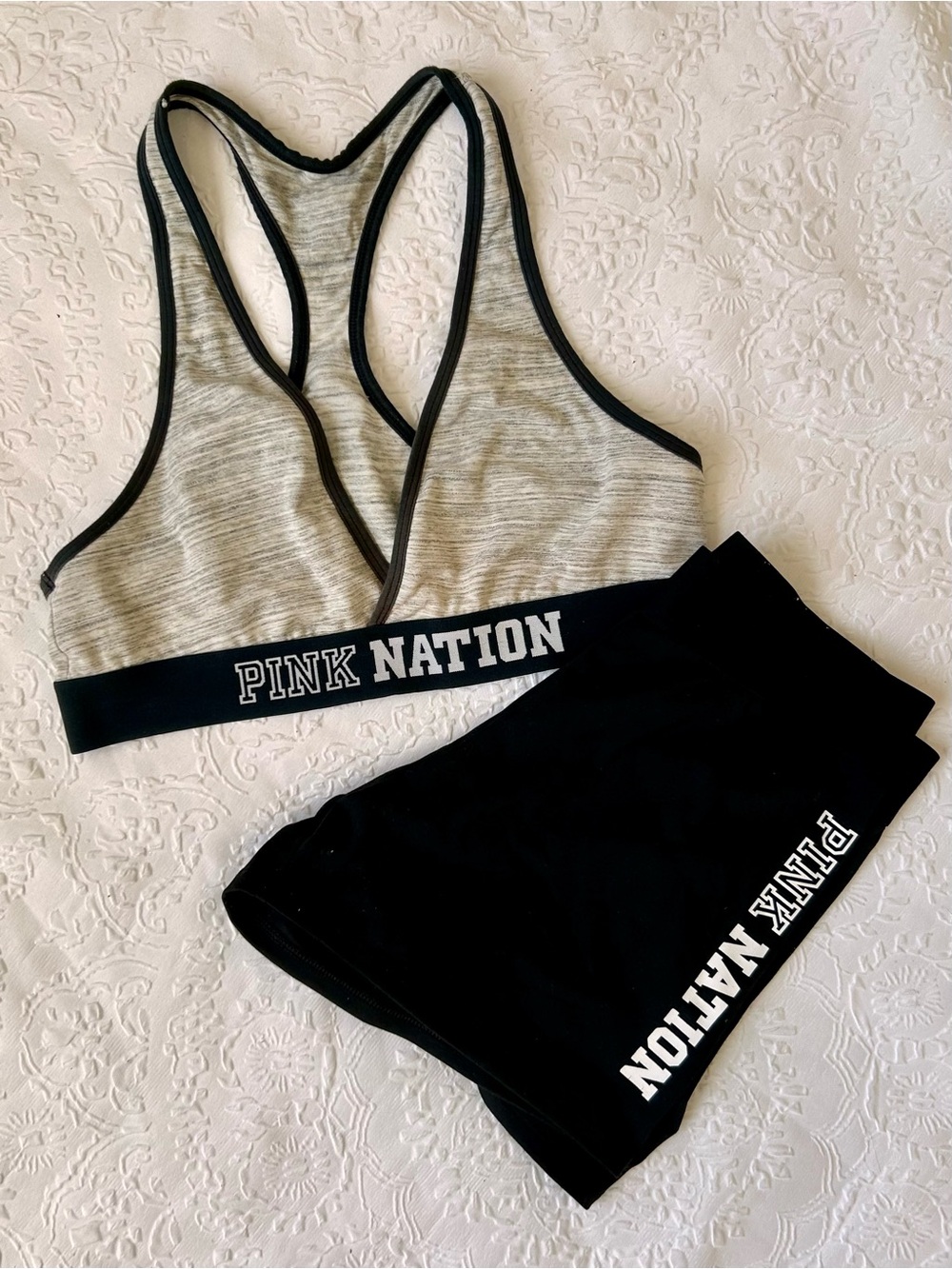 Gray & Black Sports Bra and Shorts Set